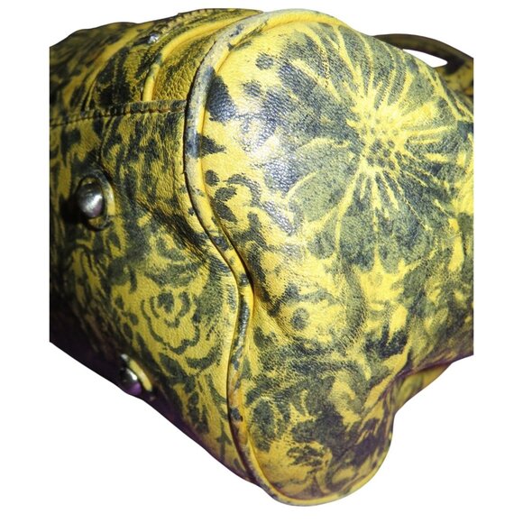 BOTKIER Morgan Indonesian Lamb leather tassel satchel Yellow Green floral print - Picture 11 of 16